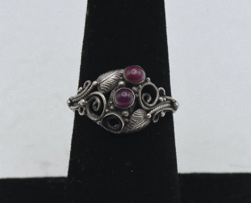 Rings with moonstone gems for ethereal glow -Vintage Handmade Sterling Silver and Ruby Art Nouveau Style Ring - Size 6.25