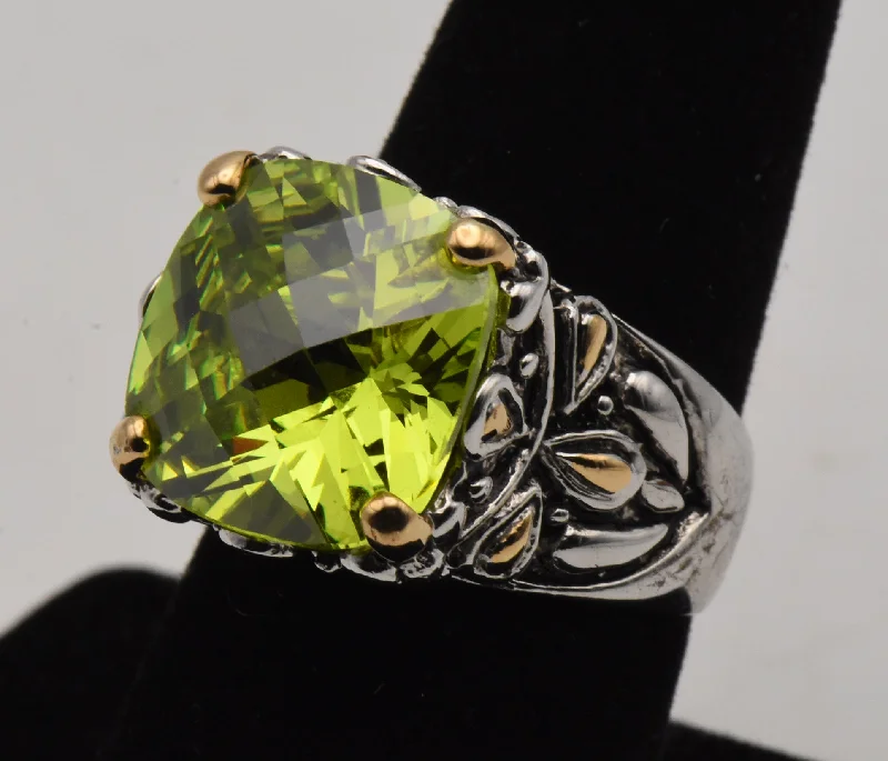 Rings with tiger eye for warm tones -Electric Green Stunning Fire Cubic Zirconia 18K Gold Plate Accented Ring - Size 8