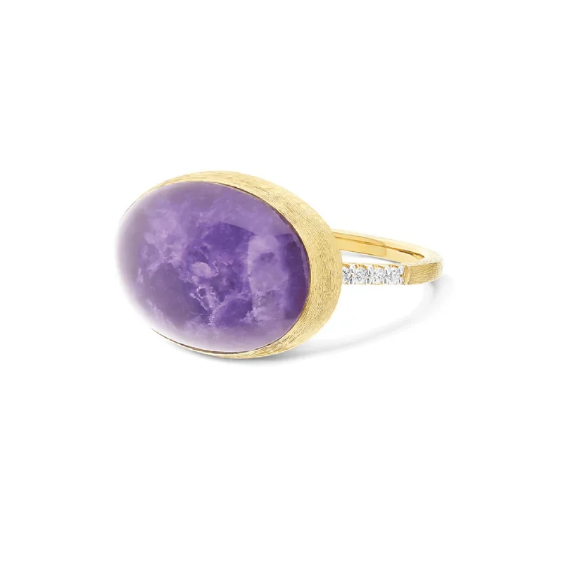 Rings with bezel-set peridot for safety -NANIS 18K YELLOW GOLD 'BOULES' LEPIDOLITE RING