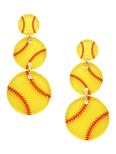 Rings with shield-shaped stones for boldness -Softball Acrylic 3-Drop Post Earring