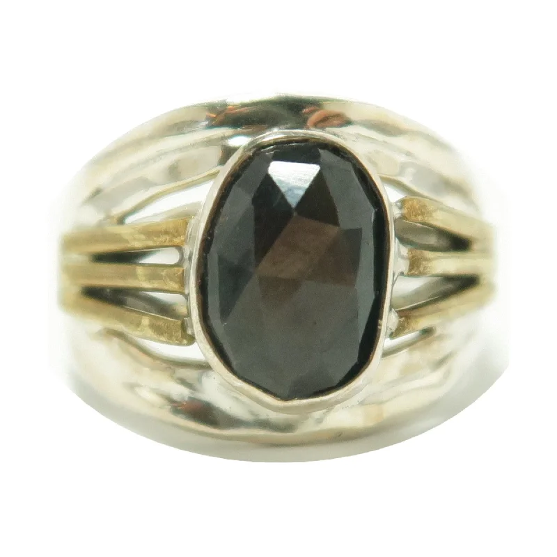 Rings with tiger eye bands for warmth -Sapphire Ring Black Bling Sterling Silver Size 8.0