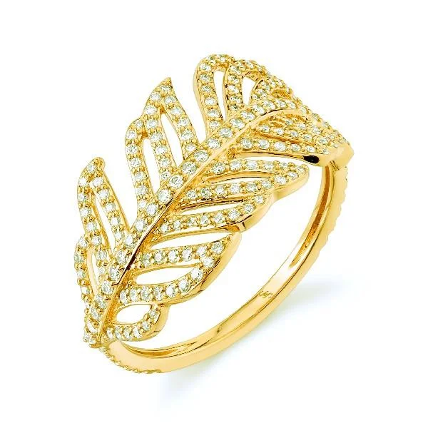 Rings with moonstone gems for ethereal glow -SLOANE STREET 18K YELLOW GOLD DIAMOND FEATHER COCKTAIL RING - 0.66CTW