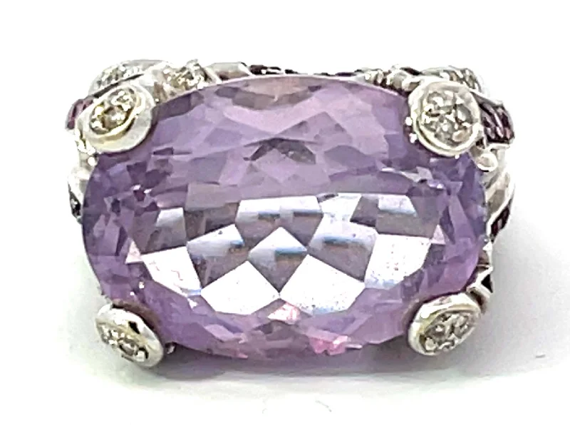 Platinum rings with sparkling sapphire center stones -Purplish Pink Kunzite Ruby and Diamond Ring in 18k White Gold