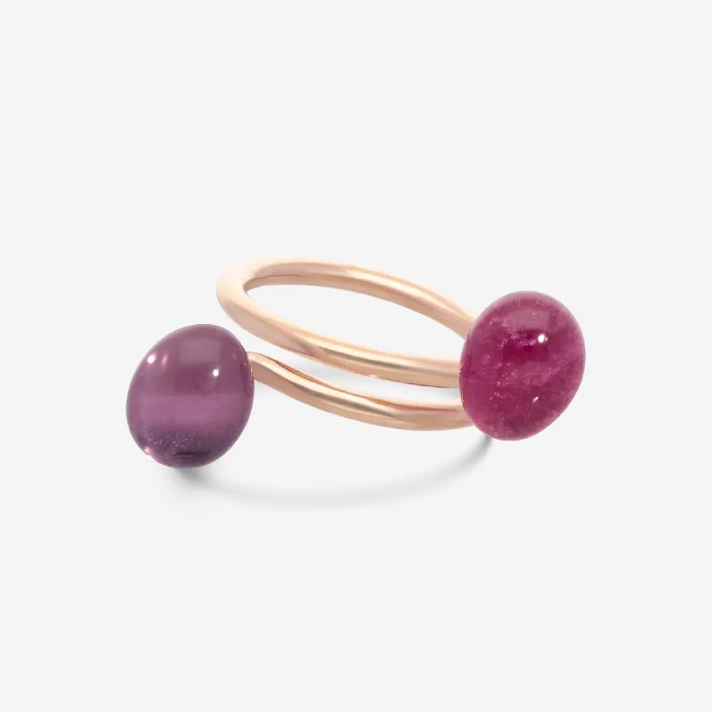 Rings with lotus flower engravings for peace -SuperOro Meteo 18K Rose Gold Amethyst & Pink Tourmaline Wrap Ring METEO/A742