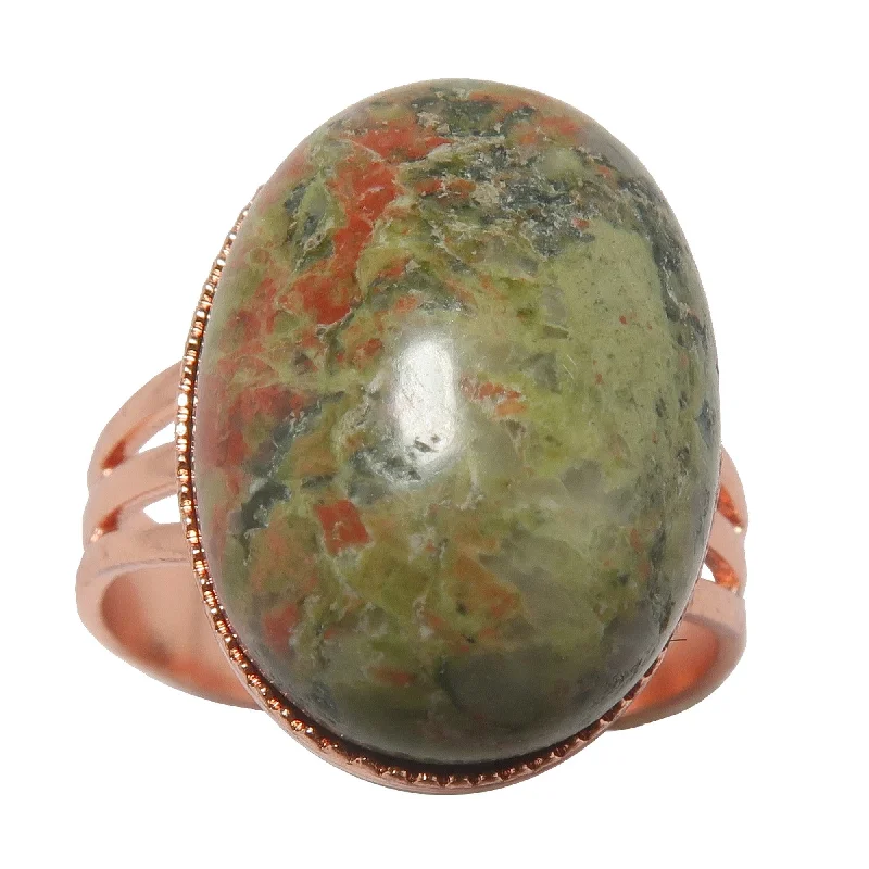 Simple rings with polished black onyx shine -Unakite Ring Mighty Oak Crystal Copper Adjustable