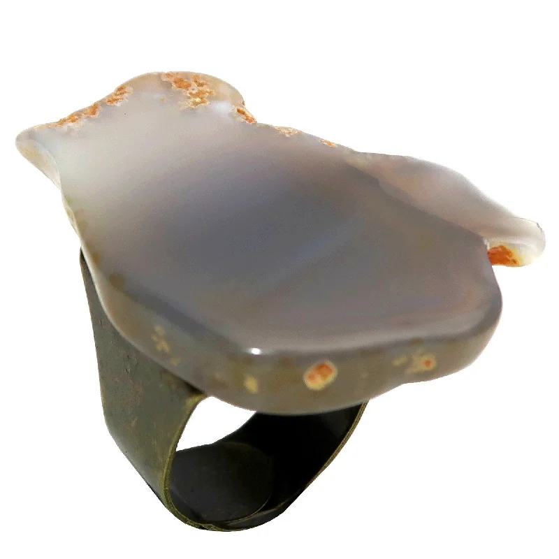 Rings with coral stones for vibrant pop -Chalcedony Ring Milky Masterpiece Bronze Adjustable