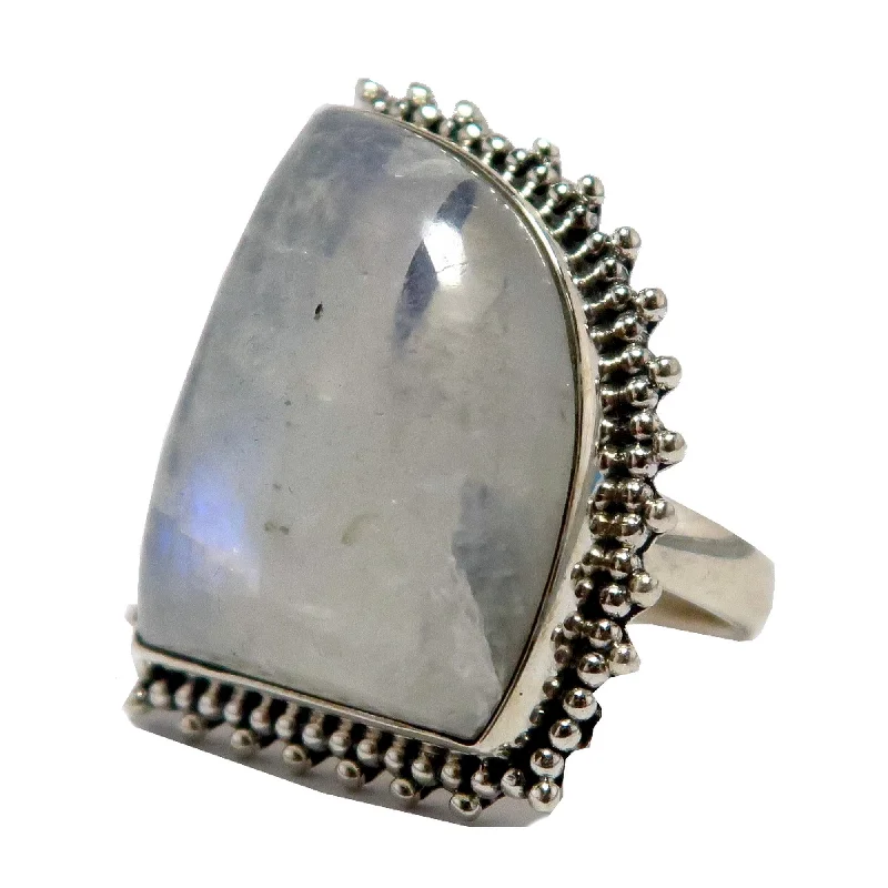 Rings with smoky quartz for muted elegance -Rainbow Moonstone Ring White Sterling Silver Size 8.5