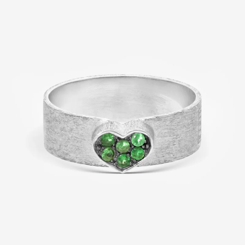 Rings with raw jade for natural calm -Nanis 18K White Gold Tsavorite Band Ring Sz. 7 AS17-506