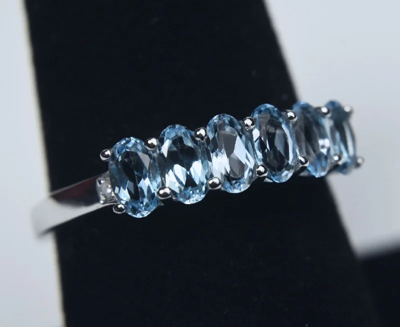 Stackable rings with mixed metal finishes -Blue Topaz and Diamond Sterling Silver Ring - Size 7.75