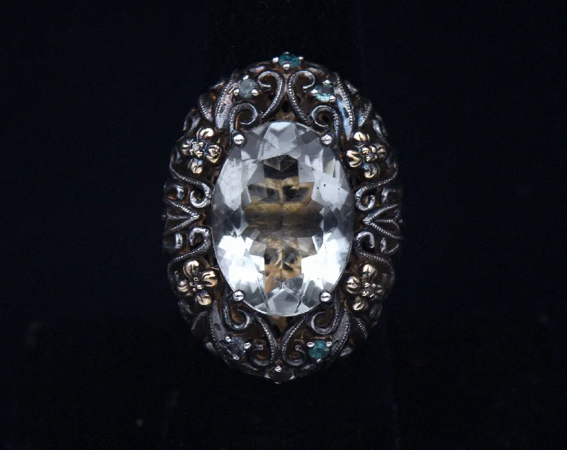 Rings with sunburst citrine for radiant appeal -Weinman Brothers - Vintage Prasiolite, Green Sapphires and Diamonds 14k Gold on Sterling Ring - Size 7