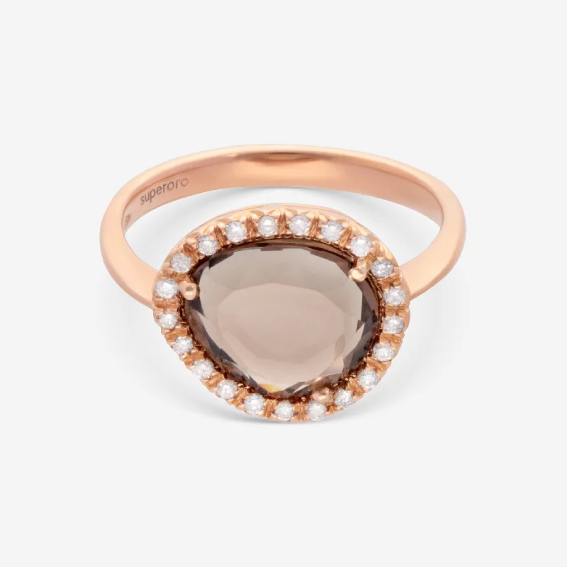 Rings with branch-inspired bands for organic -SuperOro Greta 18K Rose Gold Diamond & Smoky Quartz Statement Ring GRETA/A001