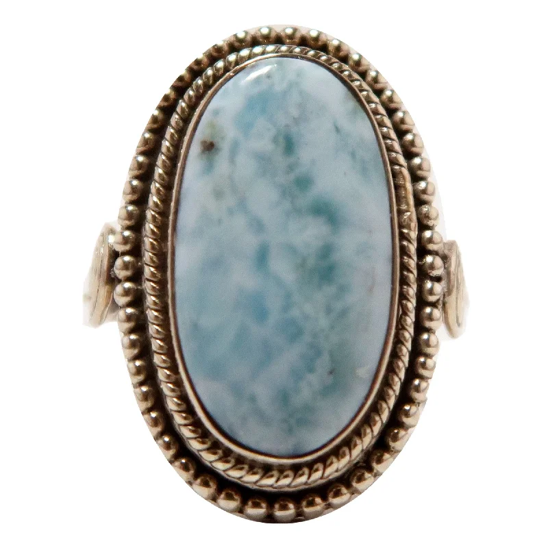 Rings with citrine stones for sunny vibes -Larimar Ring Mirror of Clouds Sterling Silver Size 6.5