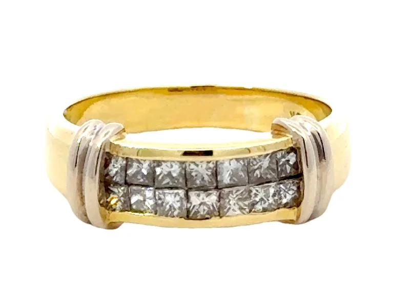 Rings with coral stones for vibrant pop -Princess Cut Channel Set Double Diamond Row Ring in 18k Gold