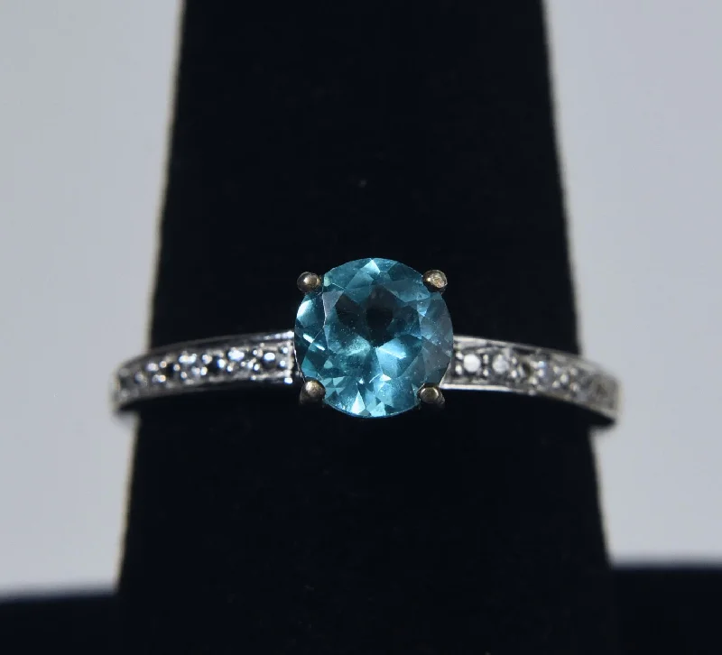 Rings with pave-set gemstones for brilliance -Blue Topaz and Colorless Sapphire Sterling Silver Ring - Size 8