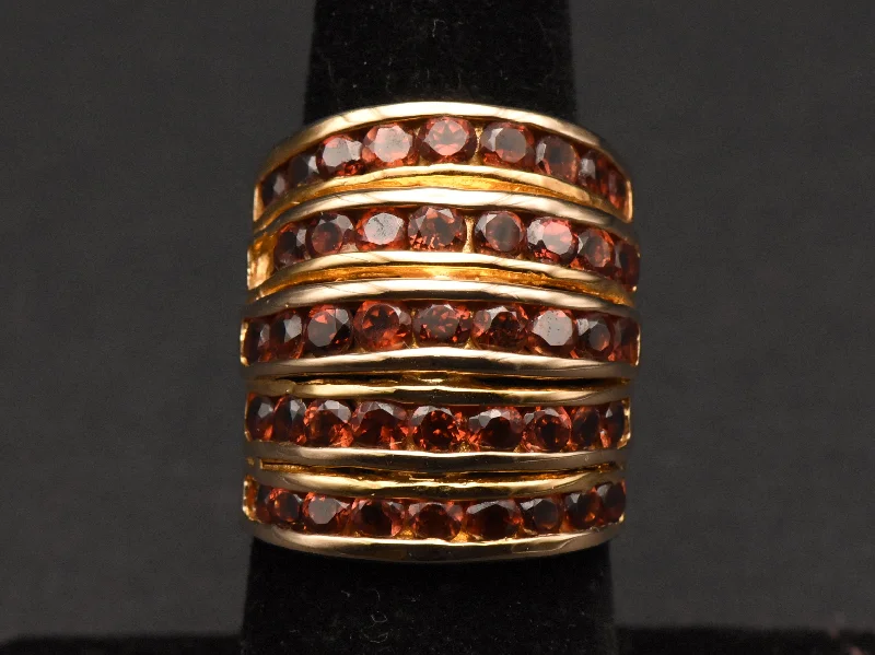 Rings with pave-set gemstones for brilliance -Vintage Vermeil Spessartine Garnet Finger Ring - Size 6.75 (MISSING ONE STONE)