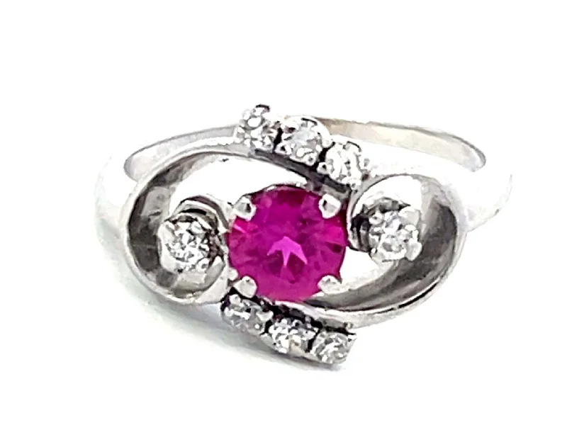 Rings with engraved constellations for stargazers -GIA Art Deco  Round Pink Sapphire and Diamond Ring in 18k White Gold