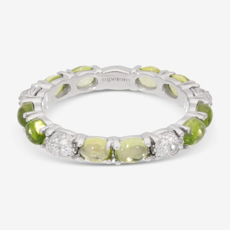 Rings with smoky quartz for muted elegance -SuperOro Capri 18K White Gold Diamond & Peridot Band Ring CAPRI/A020a