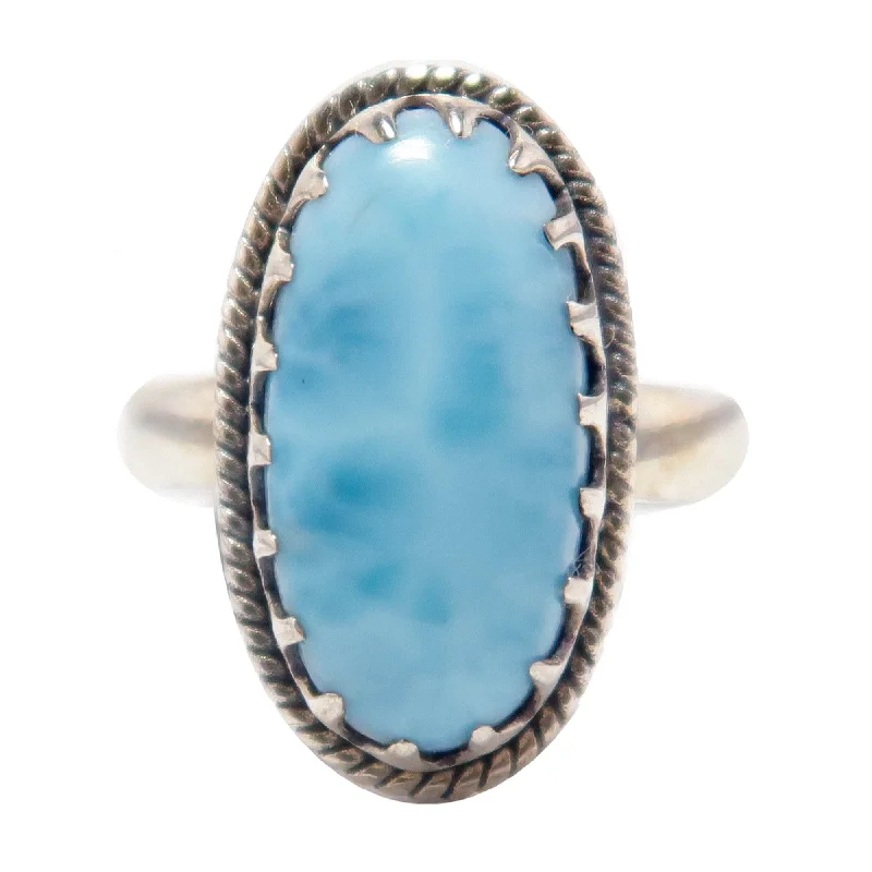 Rings with vintage-inspired rose-cut diamonds -Larimar Ring Hold Me Tight Sterling Silver Size 8.75