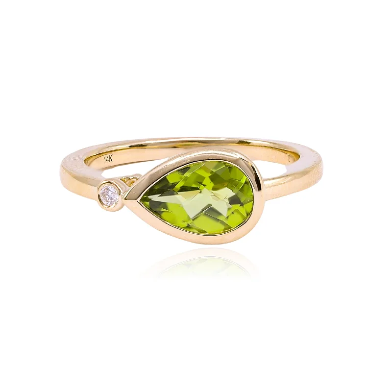 Rings with matte gold for subtle luxury -14K YELLOW GOLD TEARDROP PERIDOT RING