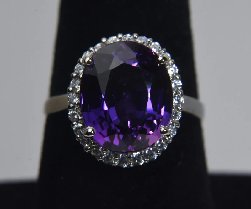 Rings with floral amethyst for romantic touch -Synthetic Purple Sapphire Sterling Silver Ring - Size 8