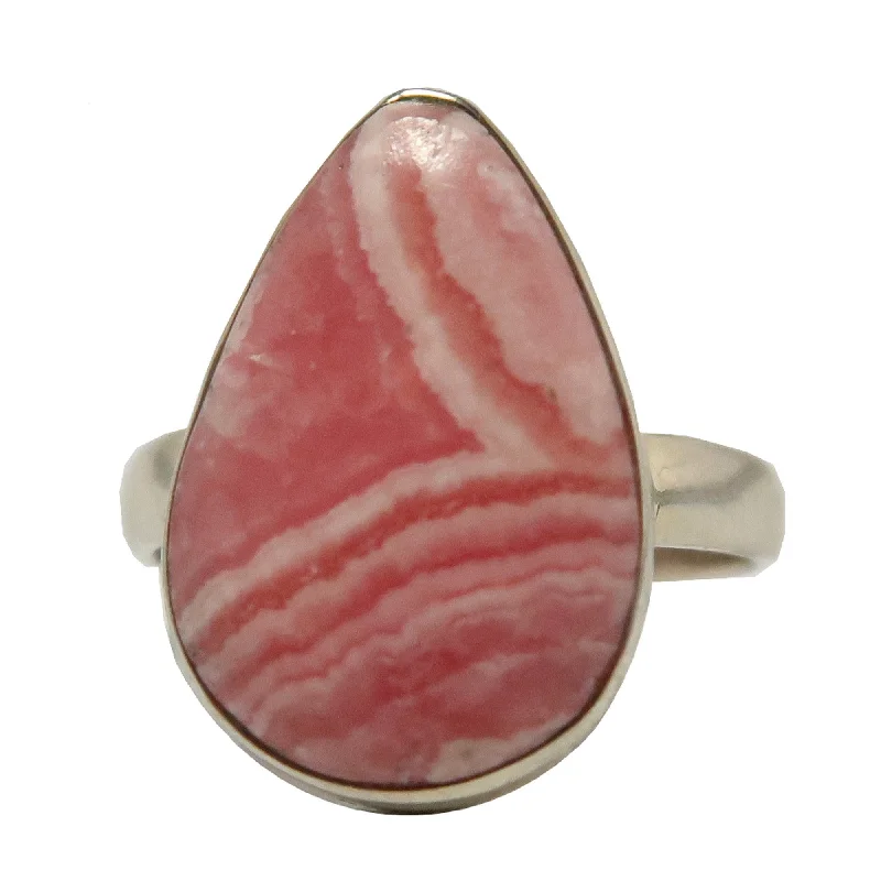 Rings with aquamarine stones for ocean charm -Rhodochrosite Ring Teardrop of Joy Sterling Silver Size 10