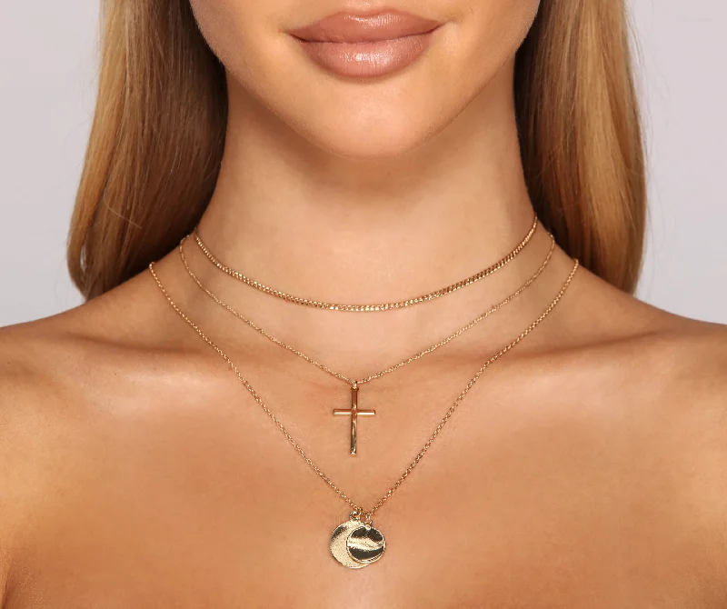 Unique necklaces and pendants with gemstones for a colorful and vibrant statement-Simple gold necklaces for everyday wear -Cross Cham And Coins Necklace