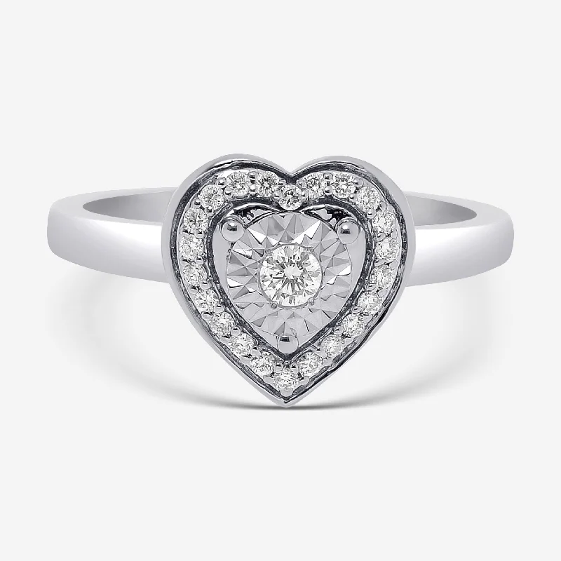 Rings with wide bands for statement wear -Bliss By Damiani  18K White Gold, Diamond Heart Band Ring Sz 6.5 20087973