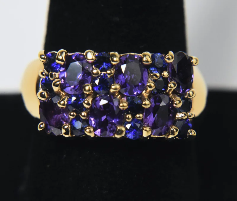 Stackable rings with mixed metal finishes -Synthetic Purple and Blue Sapphire Vermeil Ring - Size 10