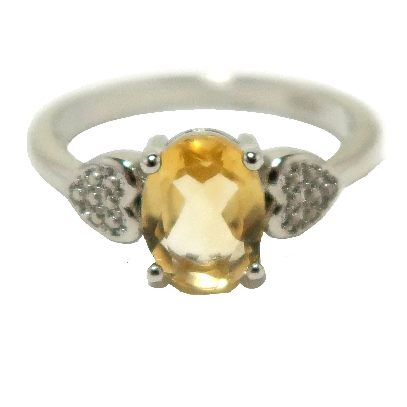 Rings with tourmaline gems for bold hues -Citrine Ring Brilliant Oval Faceted Gem White Bronze