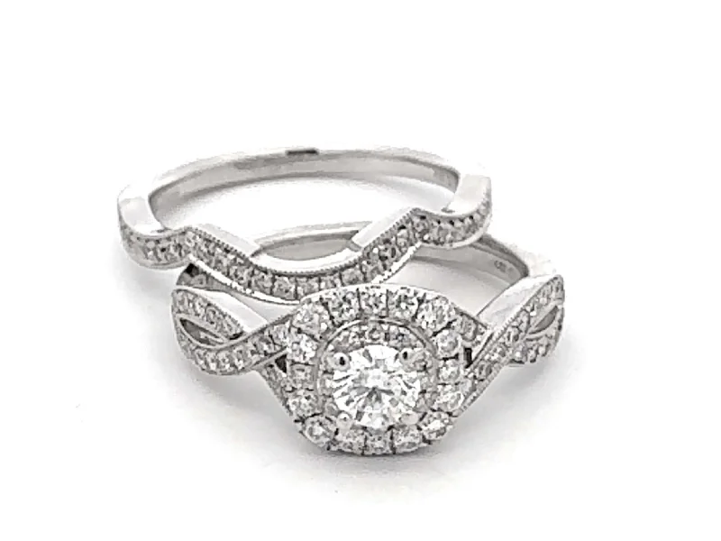 Vintage rings with engraved floral band designs -Neil Lane Diamond Engagement Ring and Matching Band 14k White Gold