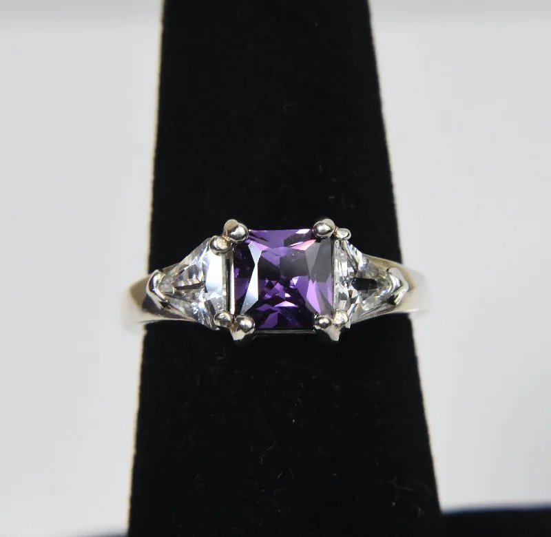 Rings with spiral designs for eye-catching twist -Sterling Silver Amethyst and Cubic Zirconia Ring - Size 6