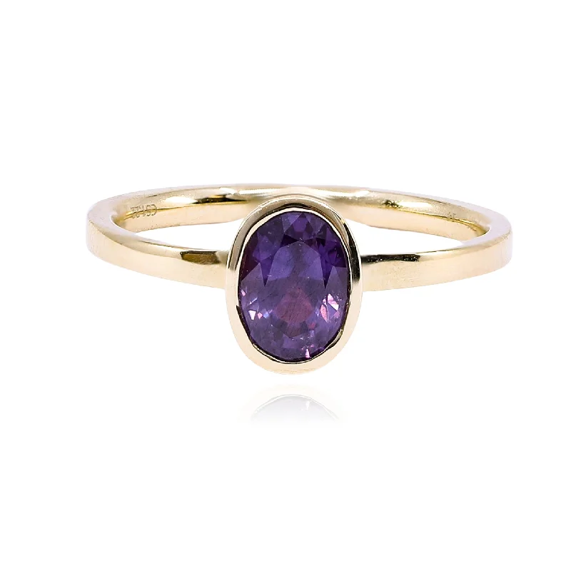 Rings with faceted aquamarine for sea glow -14K YELLOW GOLD PURPLE SAPPHIRE RING