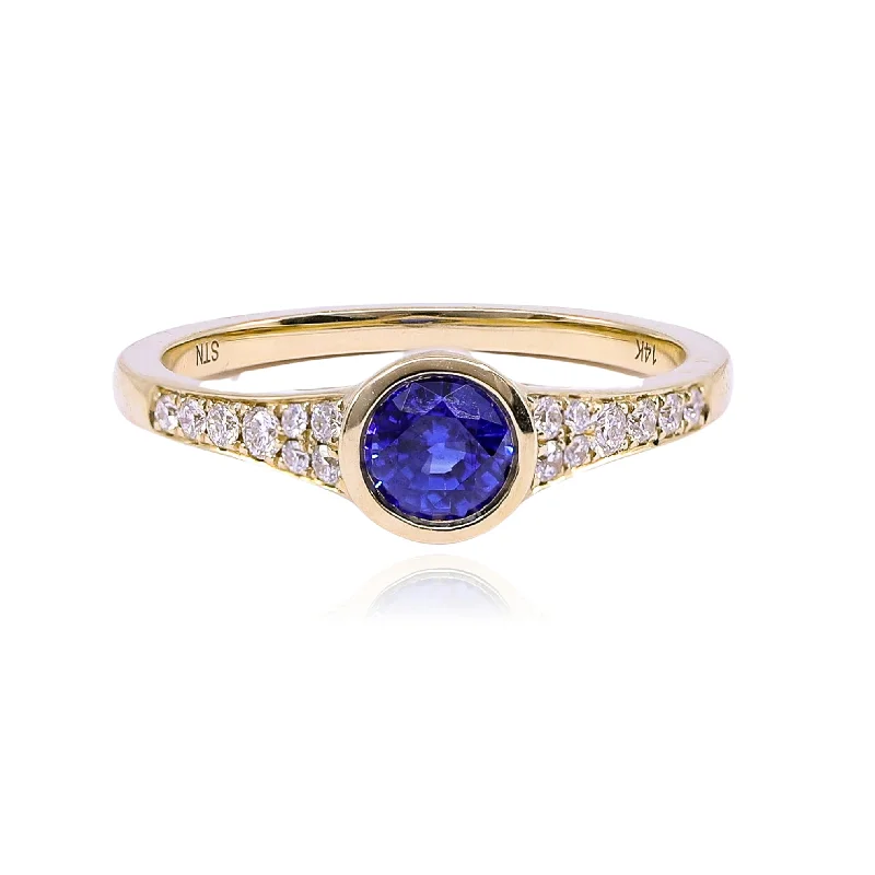 Rings with polished tourmaline for vibrant shine -14K YELLOW GOLD BLUE SAPPHIRE DIAMOND RING