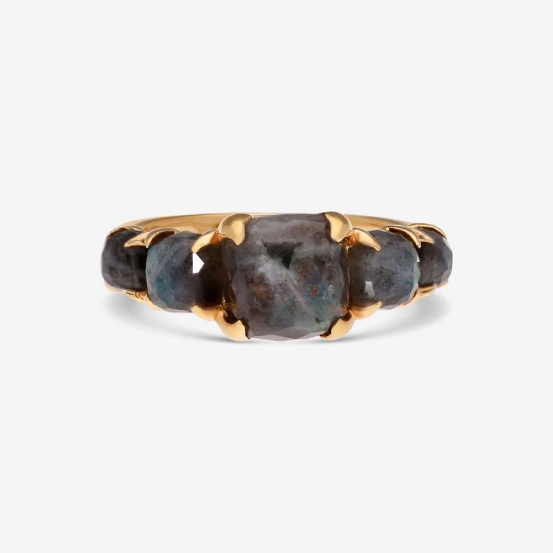 Rings with raw citrine for sunny charm -SuperOro Iceberg 18K Yellow Gold Labradorite Ring ICEBERG/A001