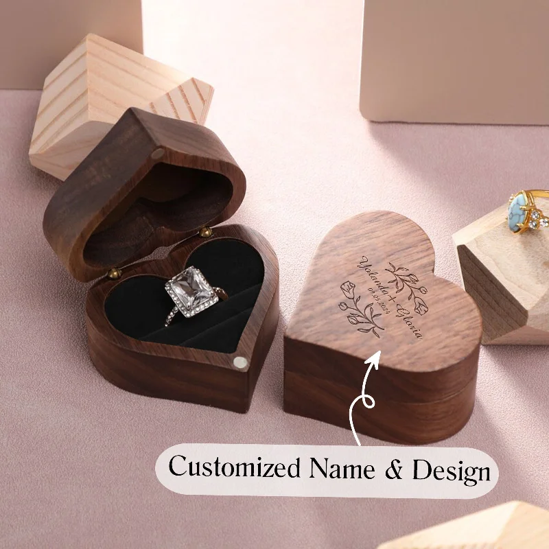 Rings with rough moonstone for natural beauty -Personalized engraved heart shaped ring box 807726988829