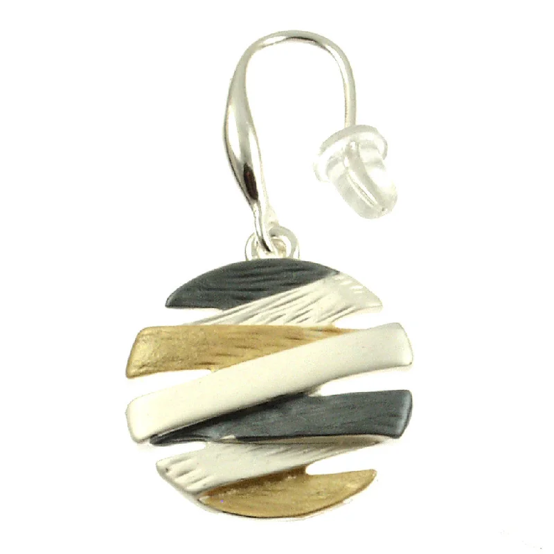 Stackable rings with mixed metal finishes -Origin Shiny Silver/Grey/Gold ear rings 736-7 - 1.25"