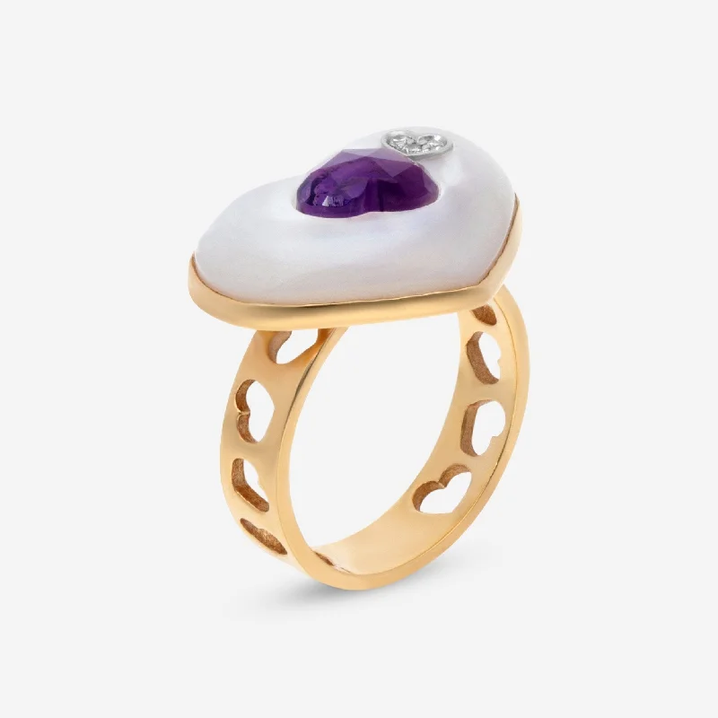 Rings with infinity loops for timeless love -Nanis 18K Yellow Gold Diamond, Amethyst & Mother of Pearl Ring Sz. 6.75 AS1-536