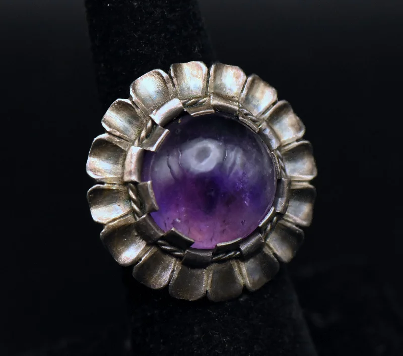 Vintage rings with engraved floral band designs -Vintage Handmade Amethyst Sterling Silver Ring - Size 6