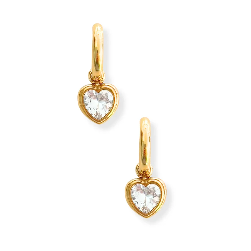 Rings with delicate filigree sapphire settings -Heart Charm Huggie Hoop Earing