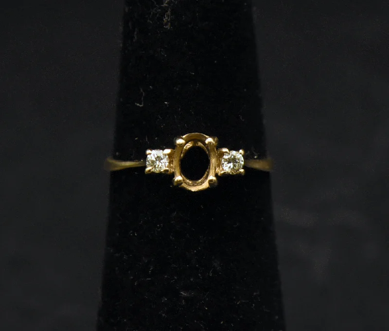 Rings with crescent moon for lunar charm -Vintage 14k Gold and Diamonds Semi-Mount Ring - Size 4