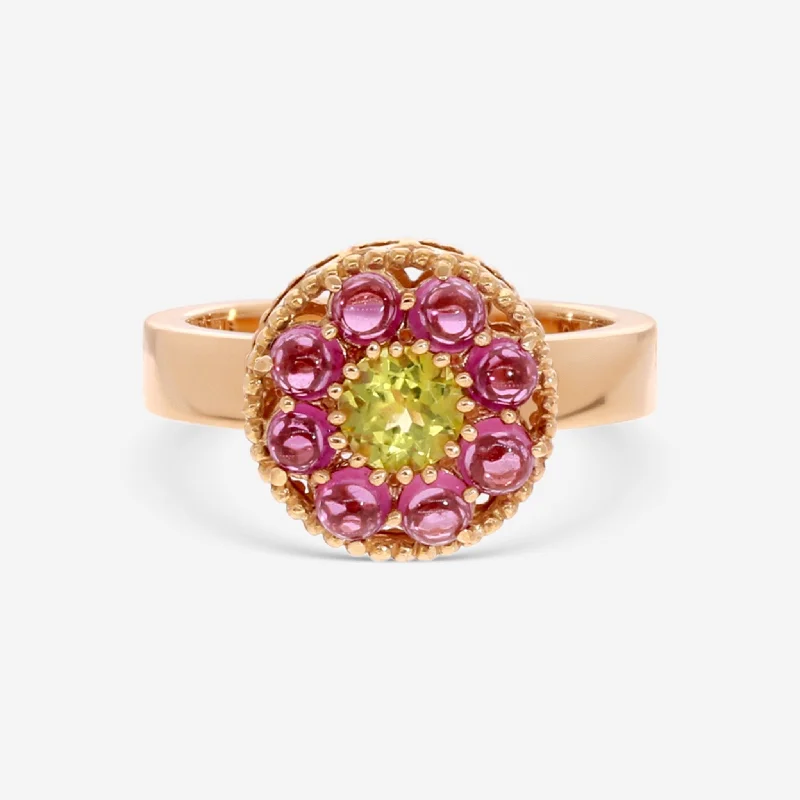 Rings with bold ruby stones for drama -Nanis 18K Yellow Gold Peridot & Rhodolite Cocktail Ring AH16-560