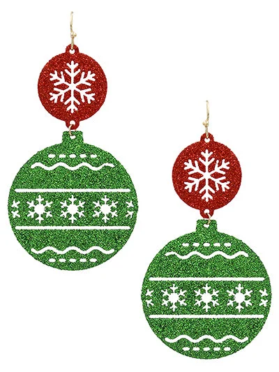 Rings with wide bands for statement wear -Christmas Ornament Glitter Fili Earring