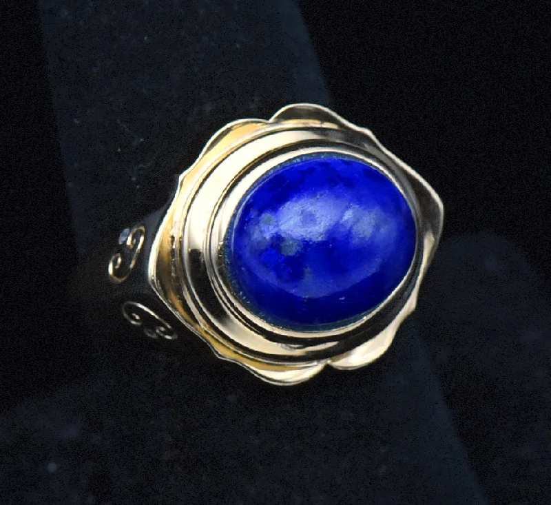 Rings with faceted aquamarine for sea glow -Vintage Vermeil Lapis Lazuli and Rhinestone Ring - Size 8