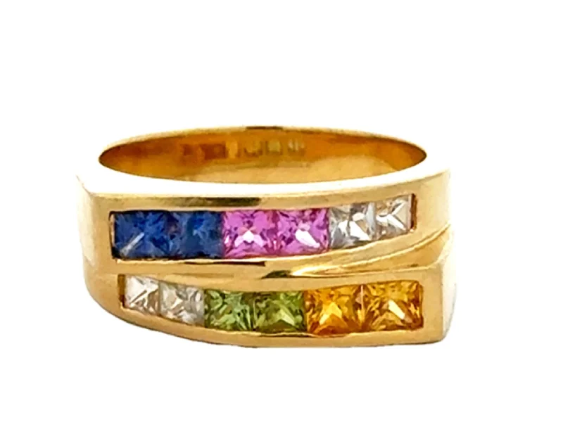 Rings with herkimer diamonds for raw clarity -Rainbow Sapphire Ring 18k Yellow Gold