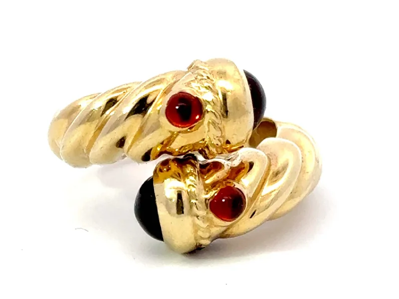 Rings with branch-inspired bands for organic -Orange Cabochon Garnet Wraparound Ring 14k Yellow Gold