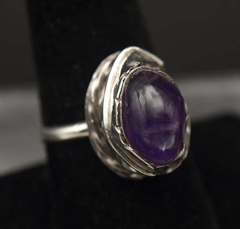 Gold rings with intricate celtic knot patterns -Vintage Handmade Amethyst Sterling Silver Ring - Size 8.25