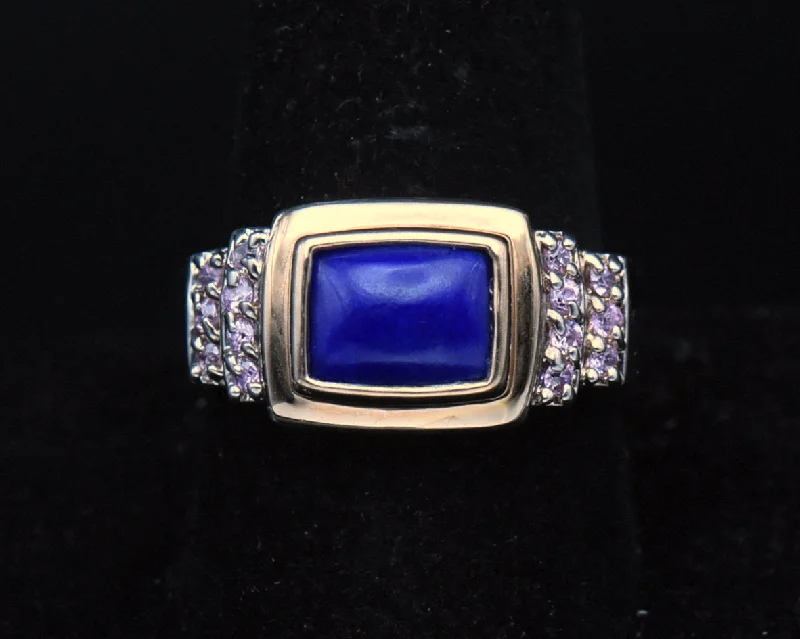 Rings with lapis lazuli for rich blue -Ross-Simons - Vintage Lapis Lazuli and Pink Crystal Sterling Silver Ring - Size 9.75