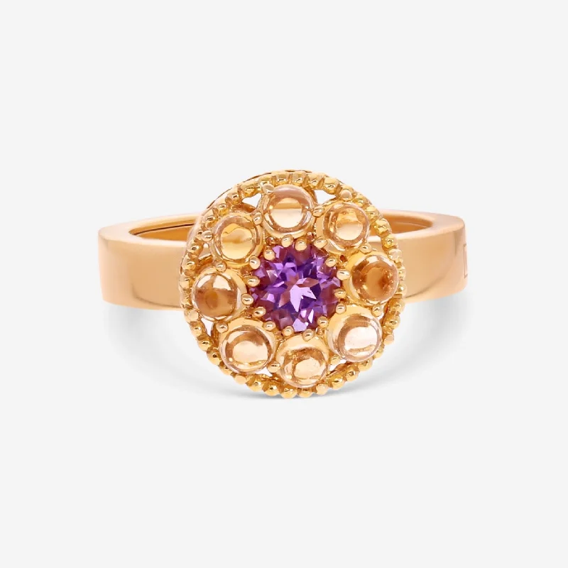 Rings with hexagon-cut stones for trendiness -Nanis 18K Yellow Gold Amethyst & Citrine Ring AH15-560