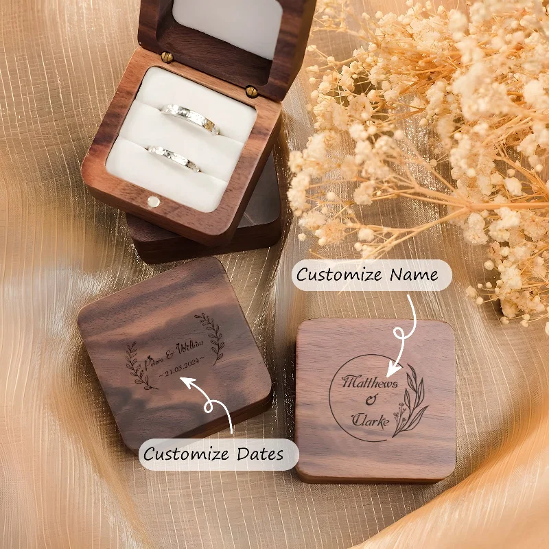 Rings with adjustable bands for perfect fit -Square engagement ring Black walnut box 793856340398