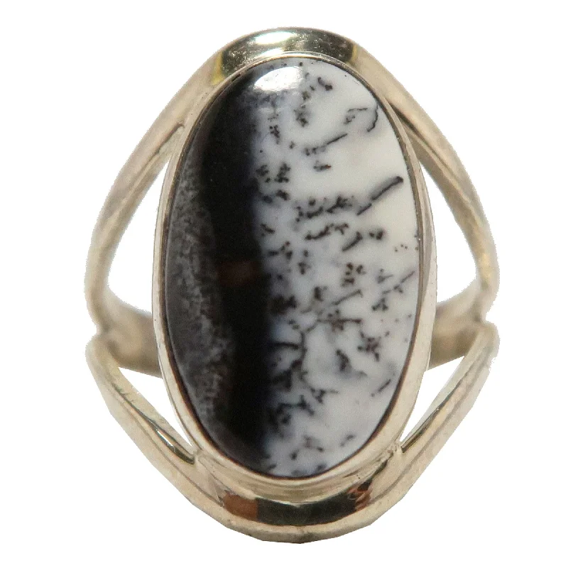 Rings with labradorite stones for mystic flash -Dendritic Agate Ring Trees Sterling Silver Size 9.0